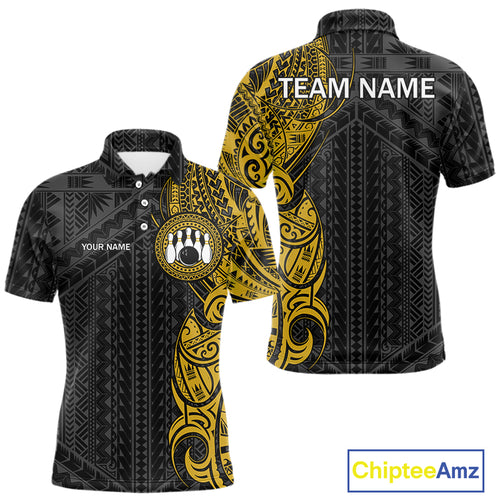 Black and Yellow Tribal pattern Men Bowling Shirt Custom Bowling outfit men Team bowling jersey NQS10650