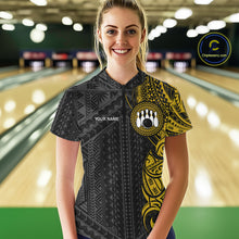 Load image into Gallery viewer, Black &amp; Yellow Tribal pattern Women Bowling Shirt Custom Bowling outfit ladies Team bowling jersey NQS10650