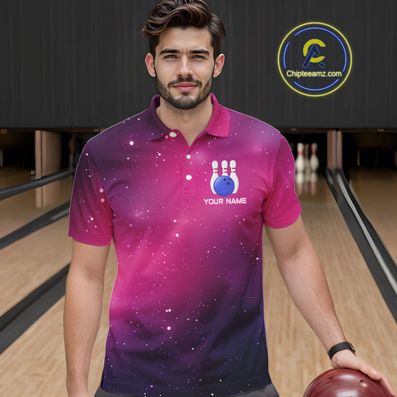 Funny Flamingo Team bowling shirts for Men custom Pink Galaxy pattern bowling jerseys for bowlers NQS10883