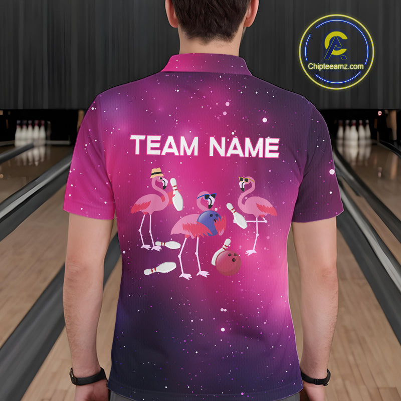 Funny Flamingo Team bowling shirts for Men custom Pink Galaxy pattern bowling jerseys for bowlers NQS10883