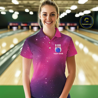Funny Flamingo Team bowling shirts for Women custom Pink Galaxy pattern bowling jerseys for bowlers NQS10883