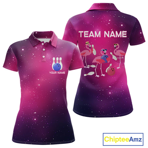 Funny Flamingo Team bowling shirts for Women custom Pink Galaxy pattern bowling jerseys for bowlers NQS10883