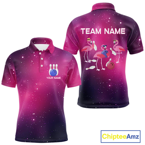 Funny Flamingo Team bowling shirts for Men custom Pink Galaxy pattern bowling jerseys for bowlers NQS10883