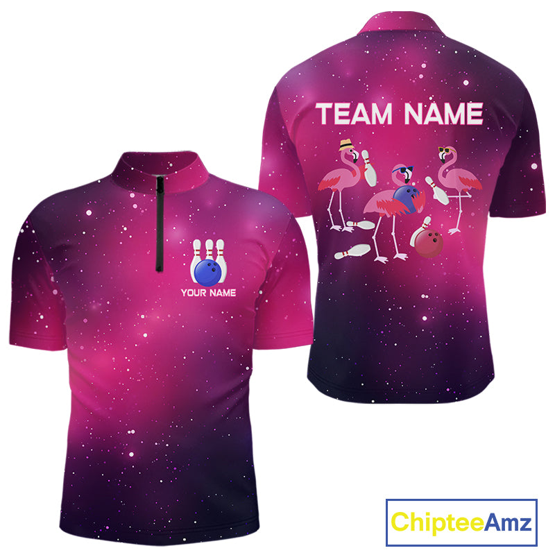 Funny Flamingo Team bowling shirts for Men custom Pink Galaxy pattern bowling jerseys for bowlers NQS10883