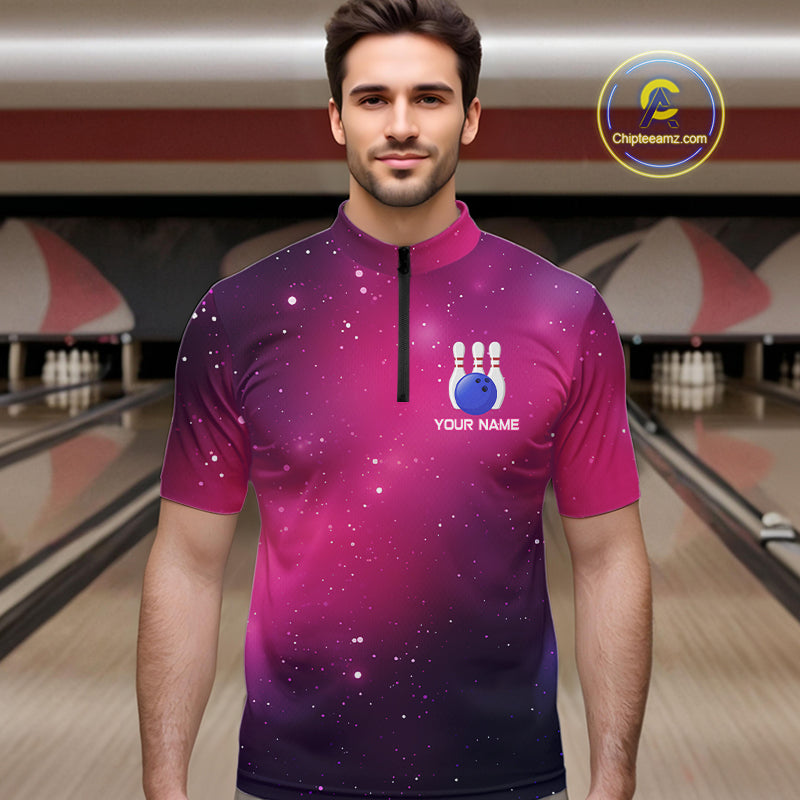 Funny Flamingo Team bowling shirts for Men custom Pink Galaxy pattern bowling jerseys for bowlers NQS10883