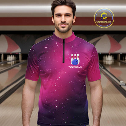 Funny Flamingo Team bowling shirts for Men custom Pink Galaxy pattern bowling jerseys for bowlers NQS10883