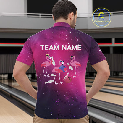 Funny Flamingo Team bowling shirts for Men custom Pink Galaxy pattern bowling jerseys for bowlers NQS10883