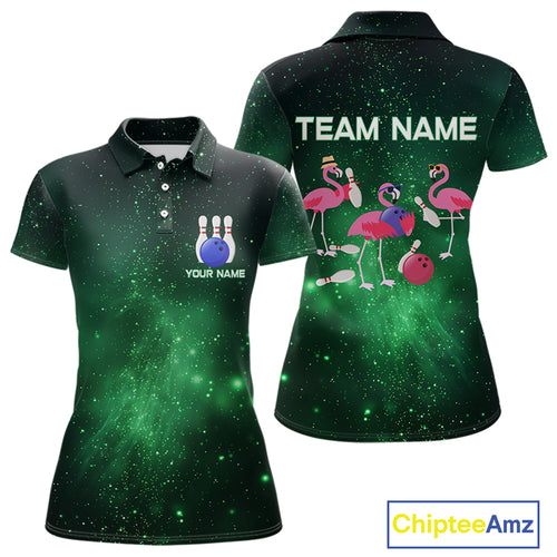 Funny Flamingo Team bowling shirts for Women custom Green Galaxy pattern bowling jerseys for bowlers NQS10884