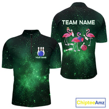 Load image into Gallery viewer, Funny Flamingo Team bowling shirts for Men custom Green Galaxy pattern bowling jerseys for bowlers NQS10884