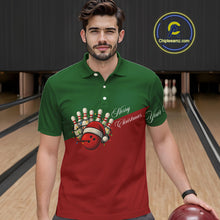 Load image into Gallery viewer, Red and Green Christmas Bowling Polo, Quarter Zip Shirts For Men custom mens bowling jerseys NQS11052