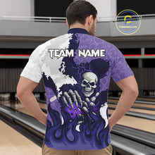 Load image into Gallery viewer, White and Purple Camo Flame Lightning Skull Bowling Shirts For Men Custom Bowling Team Jerseys NQS11055