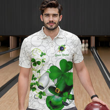 Load image into Gallery viewer, Green shamrock Mens bowling polo, quarter zip shirts Custom St Patrick Day team league bowling jerseys NQS9532