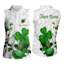 Load image into Gallery viewer, Green shamrock Women Bowling Sleeveless Polo Shirt Custom St Patrick Day team league bowling jersey NQS9532