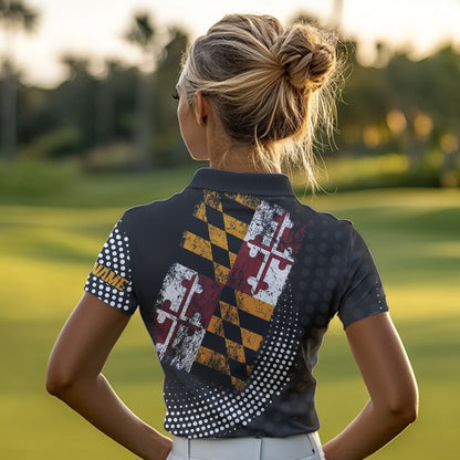 Personalized golf polo shirts for Women Vintage Maryland Flag Custom patriotic golf tops for ladies NQS9537