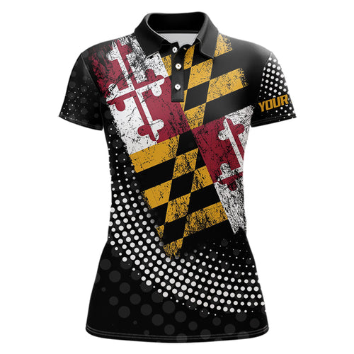 Personalized golf polo shirts for Women Vintage Maryland Flag Custom patriotic golf tops for ladies NQS9537