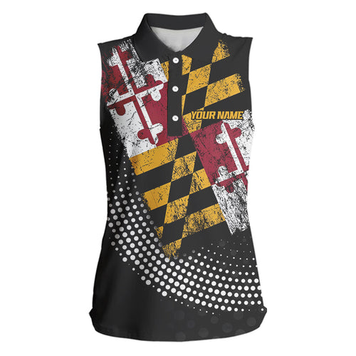Personalized golf sleeveless polo shirts Vintage Maryland Flag Custom patriotic golf tops for ladies NQS9537