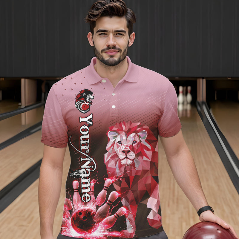 Red Lightning Lion Bowling Polo, Quarter Zip Shirts for Men Custom Lion Bowling Team jerseys NQS9692