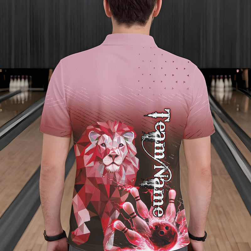 Red Lightning Lion Bowling Polo, Quarter Zip Shirts for Men Custom Lion Bowling Team jerseys NQS9692