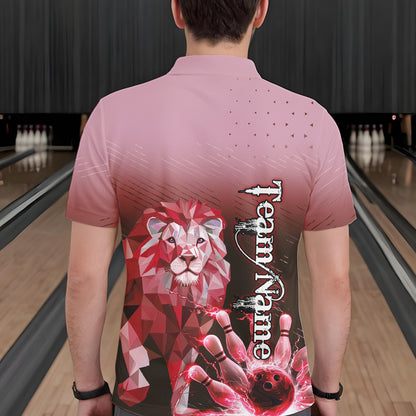 Red Lightning Lion Bowling Polo, Quarter Zip Shirts for Men Custom Lion Bowling Team jerseys NQS9692