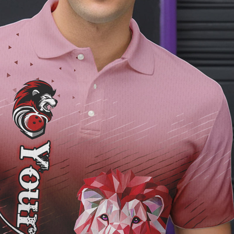Red Lightning Lion Bowling Polo, Quarter Zip Shirts for Men Custom Lion Bowling Team jerseys NQS9692