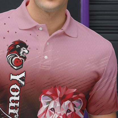 Red Lightning Lion Bowling Polo, Quarter Zip Shirts for Men Custom Lion Bowling Team jerseys NQS9692