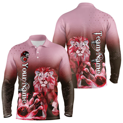 Red Lightning Lion Bowling Polo, Quarter Zip Shirts for Men Custom Lion Bowling Team jerseys NQS9692