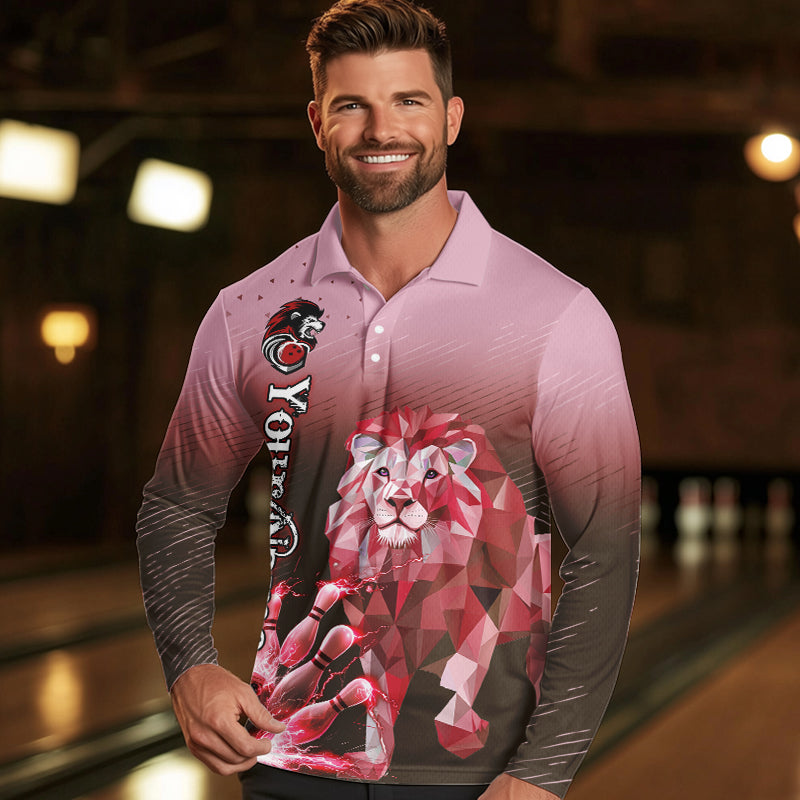 Red Lightning Lion Bowling Polo, Quarter Zip Shirts for Men Custom Lion Bowling Team jerseys NQS9692