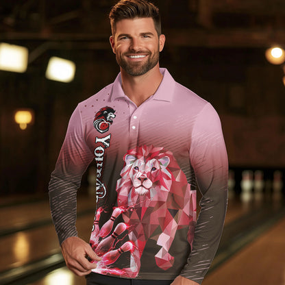 Red Lightning Lion Bowling Polo, Quarter Zip Shirts for Men Custom Lion Bowling Team jerseys NQS9692