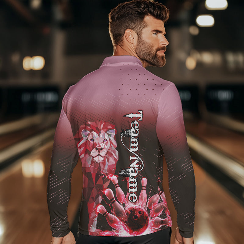 Red Lightning Lion Bowling Polo, Quarter Zip Shirts for Men Custom Lion Bowling Team jerseys NQS9692