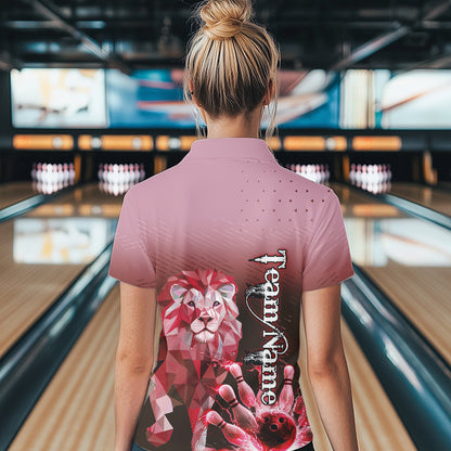 Red Lightning Lion Bowling Polo, Quarter Zip Shirts for Women Custom Lion Bowling Team jerseys NQS9692