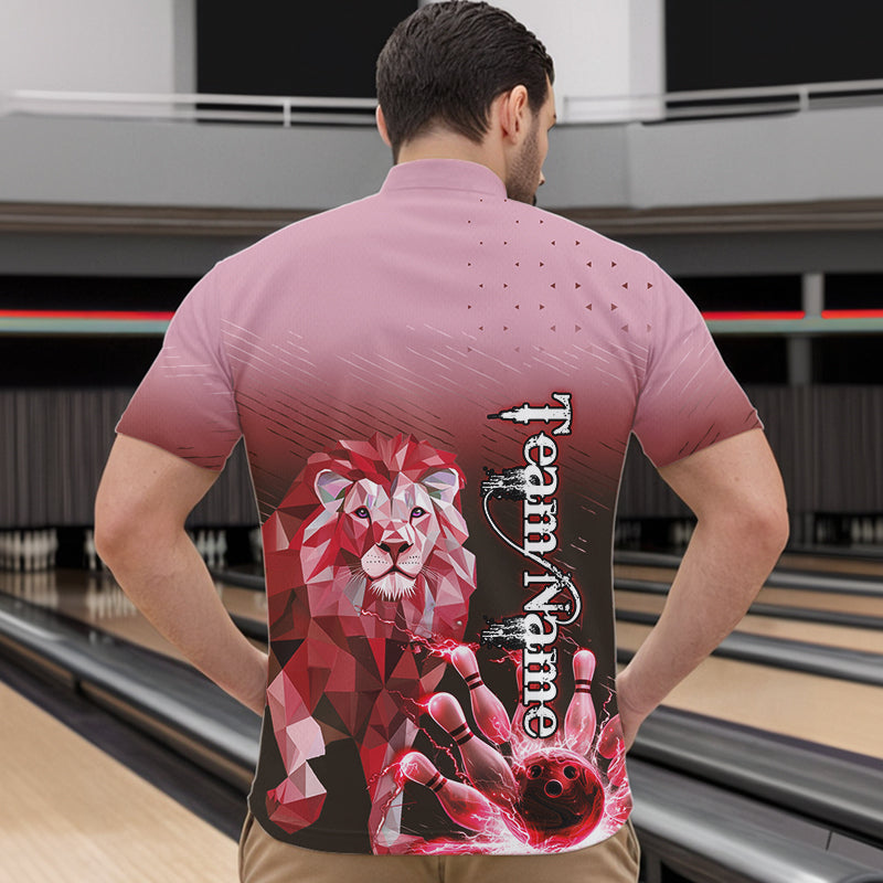 Red Lightning Lion Bowling Polo, Quarter Zip Shirts for Men Custom Lion Bowling Team jerseys NQS9692