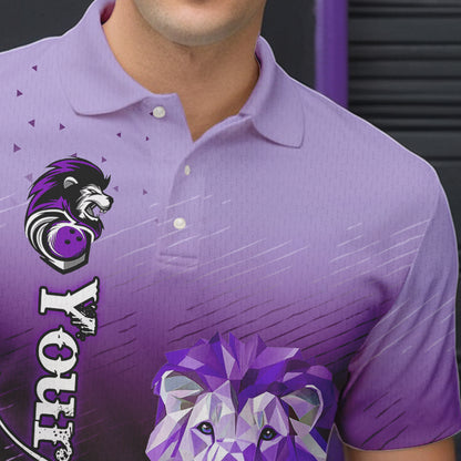 Purple Lightning Lion Bowling Polo, Quarter Zip Shirts for Men Custom Lion Bowling Team jerseys NQS9693