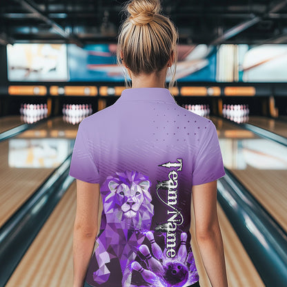 Purple Lightning Lion Bowling Polo, Quarter Zip Shirts for Women Custom Lion Bowling Team jerseys NQS9693