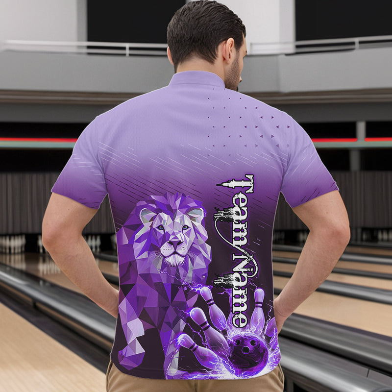 Purple Lightning Lion Bowling Polo, Quarter Zip Shirts for Men Custom Lion Bowling Team jerseys NQS9693