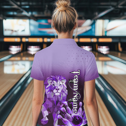 Purple Lightning Lion Bowling Polo, Quarter Zip Shirts for Women Custom Lion Bowling Team jerseys NQS9693
