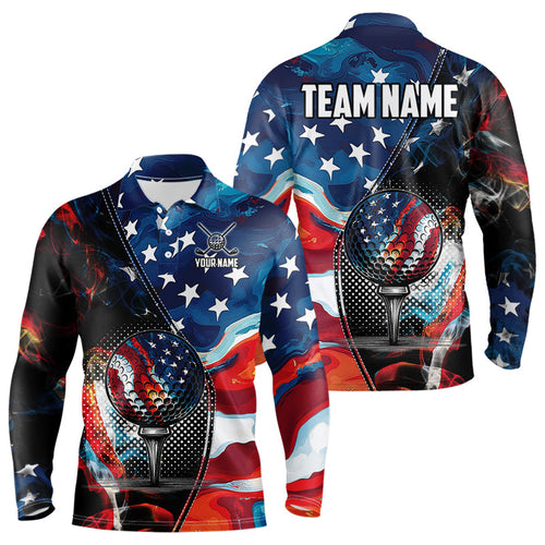 Red, White and Blue American Flag Golf Polo Shirts For Men Custom Patriotic Team Golf Shirt For Golfer NQS9695