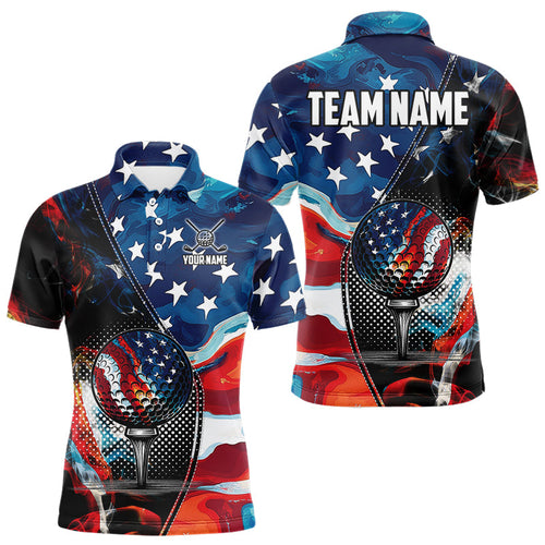 Red, White and Blue American Flag Golf Polo Shirts For Men Custom Patriotic Team Golf Shirt For Golfer NQS9695