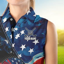 Load image into Gallery viewer, Red, White and Blue American Flag Women Sleeveless Polo Shirt Custom Patriotic Team Golf Shirt NQS9695