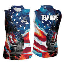 Load image into Gallery viewer, Red, White and Blue American Flag Women Sleeveless Polo Shirt Custom Patriotic Team Golf Shirt NQS9695