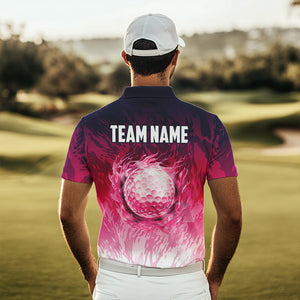 Funny Flamingo pink camo flame golf ball Mens Golf Polo Shirts Custom Flamingo Golf attire for men NQS9697