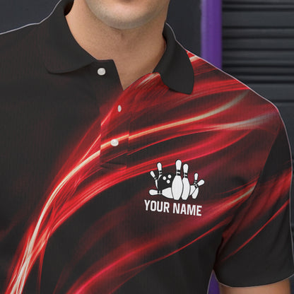 Custom Black and Red Mens bowling Polo, Quarter Zip Shirts, team bowling outfits for Men NQS9701