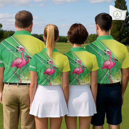Funny Pink Flamingo Golf Polo Shirts for Women Custom Flamingo ladies golf outfit | Green NQS11746