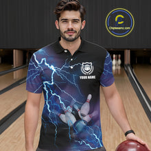 Load image into Gallery viewer, Mens polo bowling shirts Custom blue lightning thunder Bowling Team Jersey, gift for team Bowlers NQS5244
