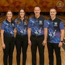 Load image into Gallery viewer, Mens polo bowling shirts Custom blue lightning thunder Bowling Team Jersey, gift for team Bowlers NQS5244