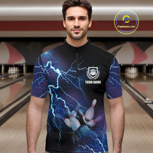 Load image into Gallery viewer, Men's bowling Quarter Zip shirts Custom blue lightning thunder Bowling Team Jersey, gift for Bowlers NQS5244