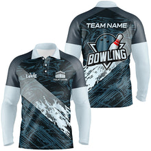 Load image into Gallery viewer, Blue camo bowling ball and pins custom Men Bowling Polo Shirts, gift for team bowlers NQS7481