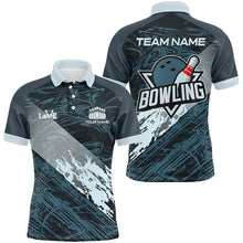 Load image into Gallery viewer, Blue camo bowling ball and pins custom Men Bowling Polo Shirts, gift for team bowlers NQS7481