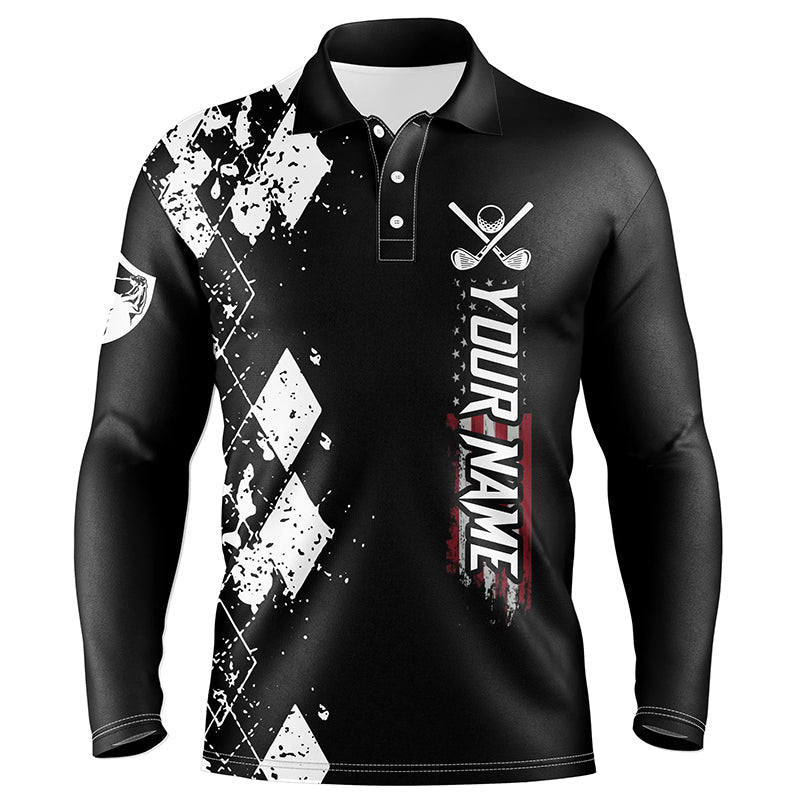 Black and white argyle plaid golf shirt mens golf clubs custom name mens polo golf apparel NQS5481