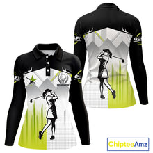 Load image into Gallery viewer, Black and White Women golf polo shirts Custom Golf top for ladies, personalized golf gifts | Green NQS10127