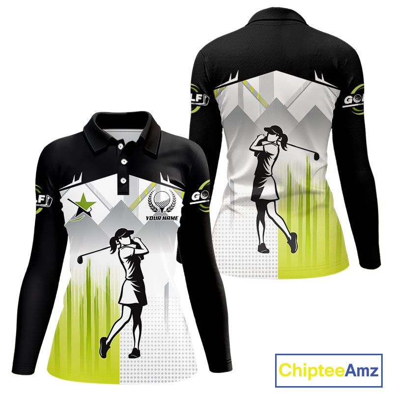Black and White Women golf polo shirts Custom Golf top for ladies, personalized golf gifts | Green NQS10127